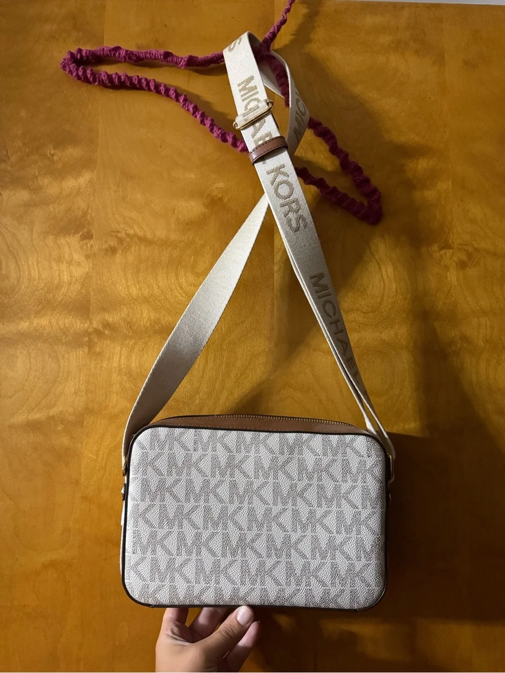 Michael Kors Beige/White Logo Crossbody with Branded Strap